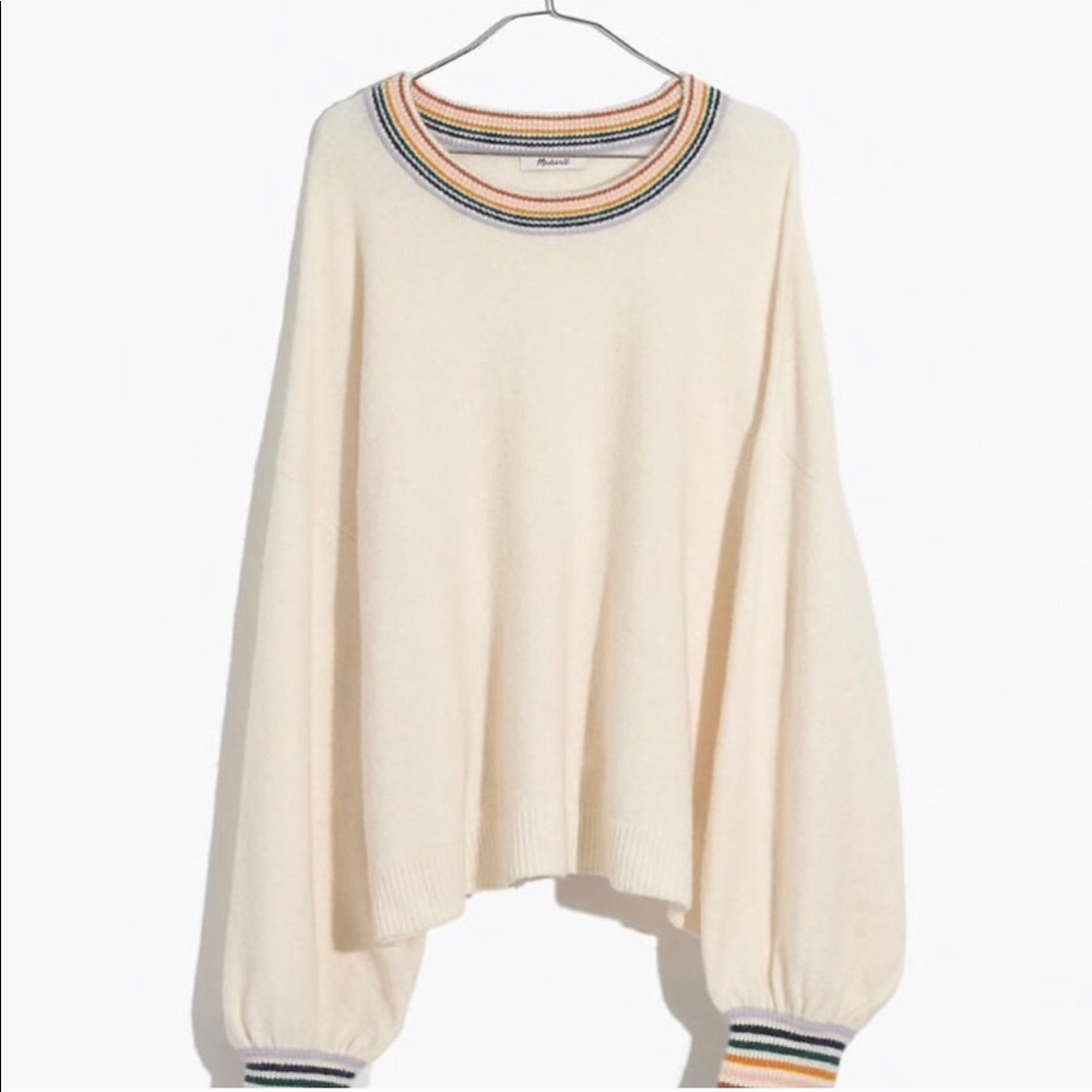 Madewell rainbow trim bubble sleeve sweater L